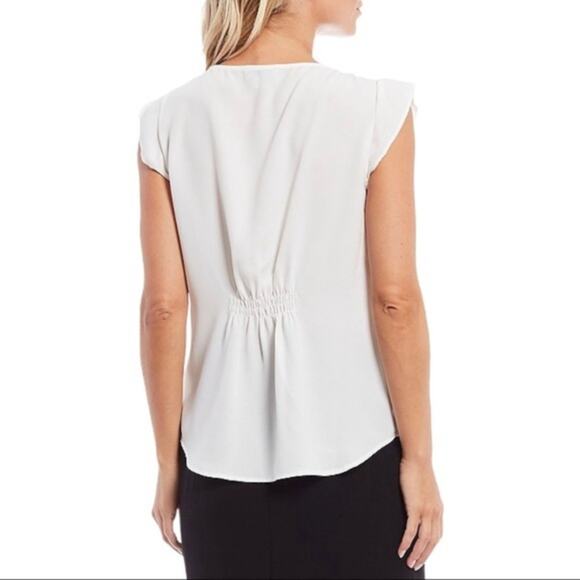 TAHARI ASL CAP SLEEVE PLEAT FRONT CAREER BLOUSE IN IVORY NWT WOMEN'S SIZE LARGE - Picture 2 of 16